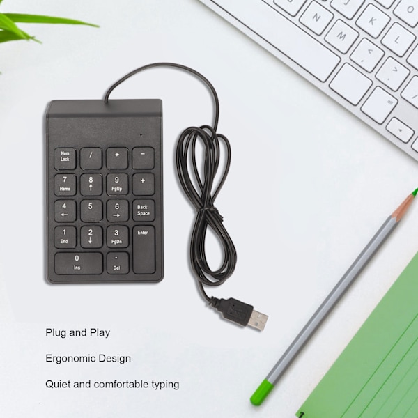 Trådbunden Numrerisk Tangentbord 18 Tangenter Ergonomisk USB Plug and Play Tyst Skrivande Mini Numerisk Tangentbord för PC Laptop Skrivbord 1 Styck
