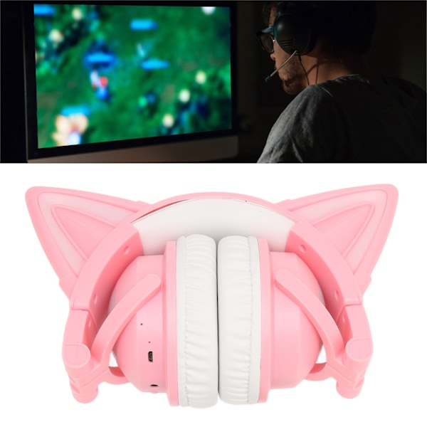 Bluetooth-hörlurar med kattöron Stereo Söta Hög Känslighet Inbyggd Mikrofon Justerbara LED Barnhörlurar med 3,5 mm Kabel Rosa