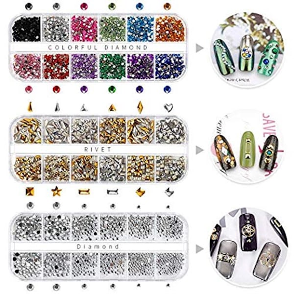 Mångsidigt Smyckesdekorationsset, Glittriga Flatback Rhinestones För Förtrollande Nagelkonst, Inkluderar Icke-värmefixerade Hartsformer Och Färgglada Foliebitar