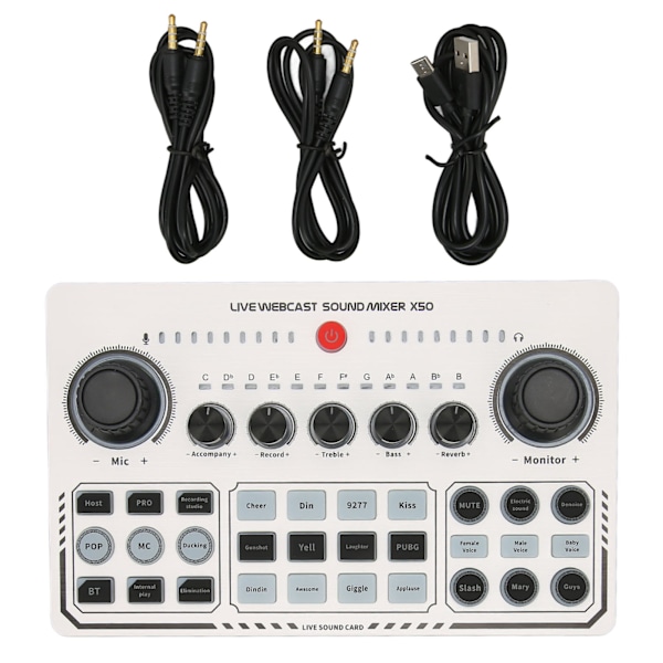 X50 Live Ljudkort 12 Uppvärmningsljudeffekter One Touch Mute USB Externt Ljudkort för Live-sändning
