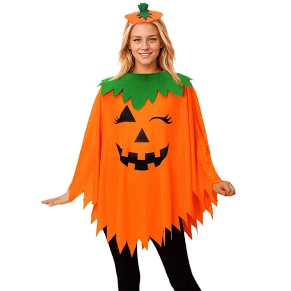 HA-Halloween græskarkostume til voksne kvinder, tredelt sæt, inklusive kostume, lille hårtilbehør og slikpose til voksne