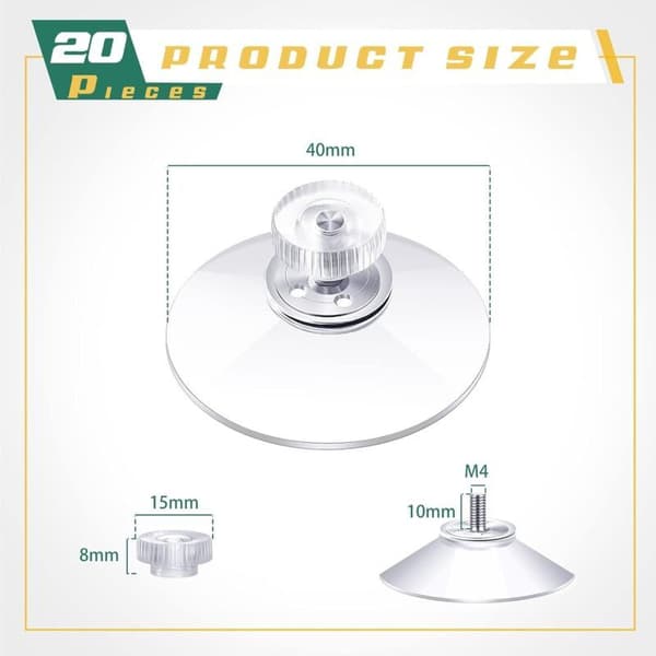 40 mm Plastic Suction Cups - Transparent PVC Suction Cup with Screw Nut - Strong Adhesive for Smooth Surfaces - Pack