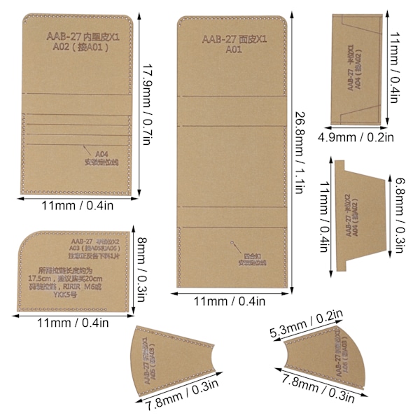 7 stk akrylmal for kort lommebok DIY håndlaget skinnmønster veskeform håndverktøy