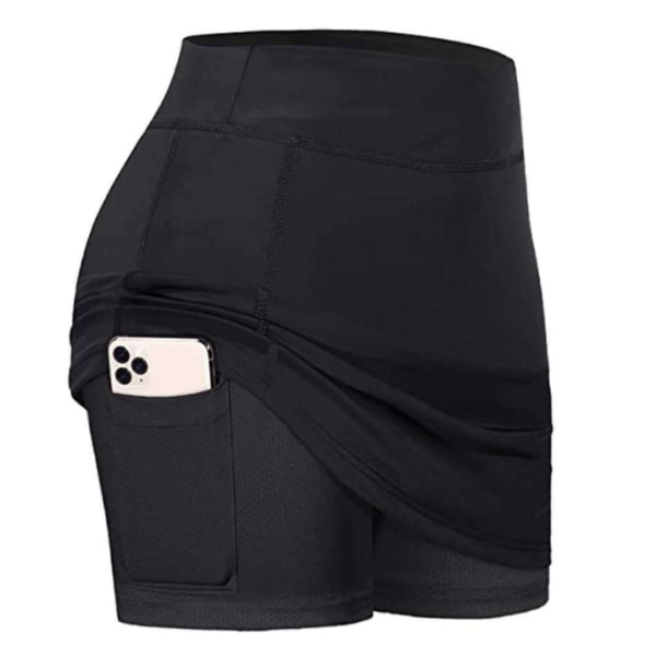 Dame Tennis Nederdele Inder Shorts Elastiske Sports Golf Skorts med Lommer Black Large