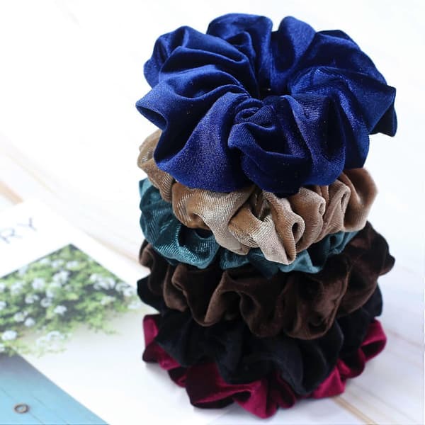 Hårscrunchie i sammet, extra stor 6 tums jumbo för tjockt långt hår, mjukt veckfritt grepp, 4-pack neutral[TT]