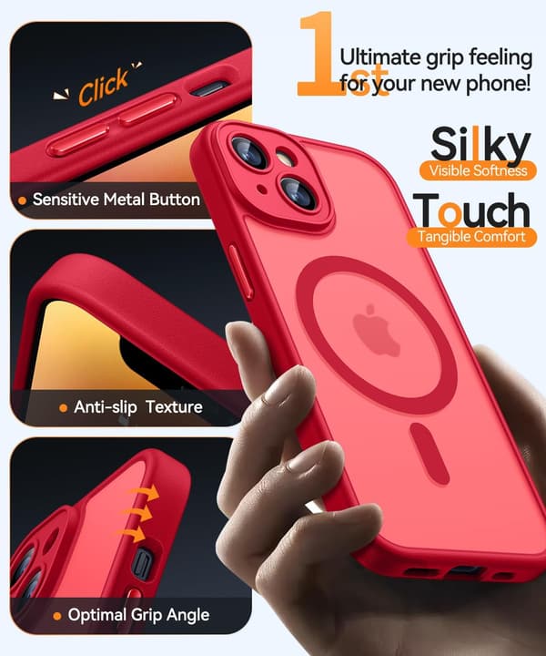 Magnetic Case for iPhone 16 Pro Max with Full Camera Protection [MagSafe Compatible] [Transparent Matte] Protective Phone Case, Hot Pink Red[TT] Red iPhone 14