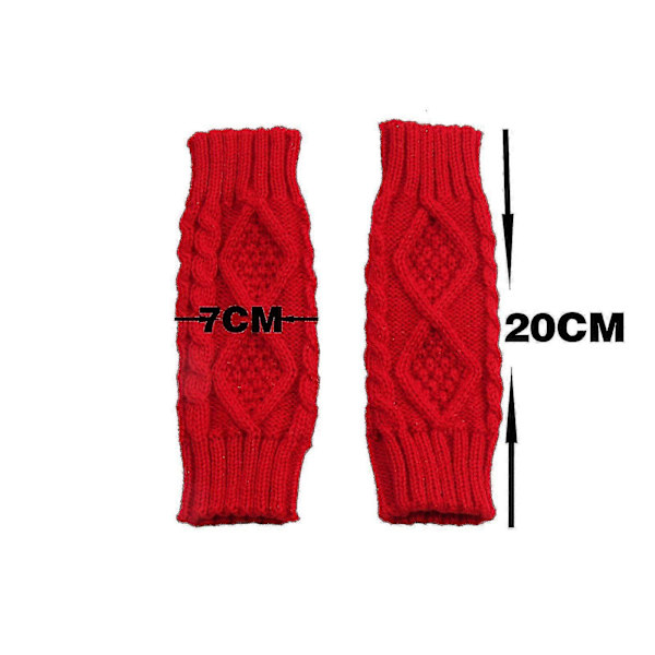 Dam Vinter Stickade Handskar Handled Arm Hand Fingerlösa Vantar Red A