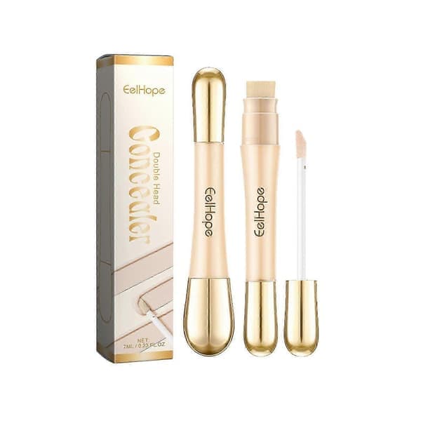 Double-Headed Concealer Stick - Brightening, Waterproof, Full Coverage for Dark Circles, Blemishes & Acne Marks with Double-Sided Sponge & Brush