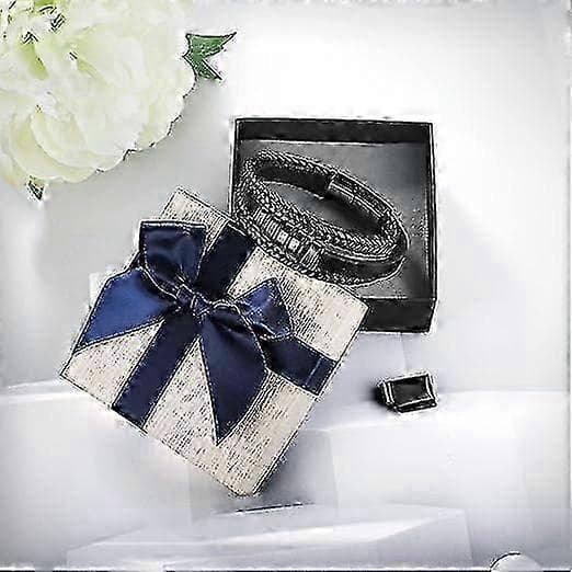 Sort læderarmbånd til mænd - Herregave 22.5cm