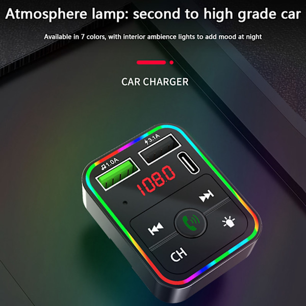 Bluetooth 5.0 FM-sändare Handsfree Samtal USB 2.0 Musikspelare Bilradio Bluetooth Adapter med LED-display för Bilar