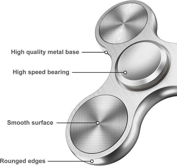 Fidget Spinner i rustfritt stål - Snurrer 4-10 minutter - ADHD for alle aldre (Sølv)