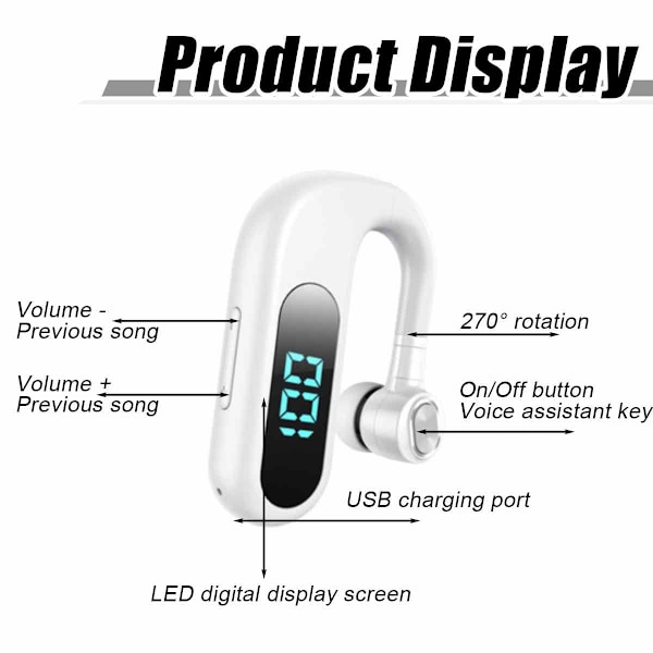 Bluetooth Headset Lång Standby Strömdisplay Sport Löpning Öronhängande HD-samtal för Apple Android