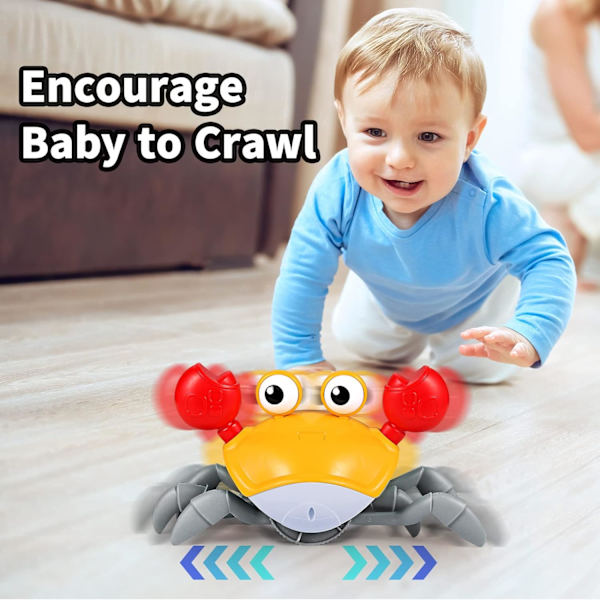 Sensing Crawling Crab, Tummy Time Baby Toys, Interactive Walking Dancing Toy med musikljud och ljus, Spädbarns roliga födelsedagspresenter Toddler , Orange