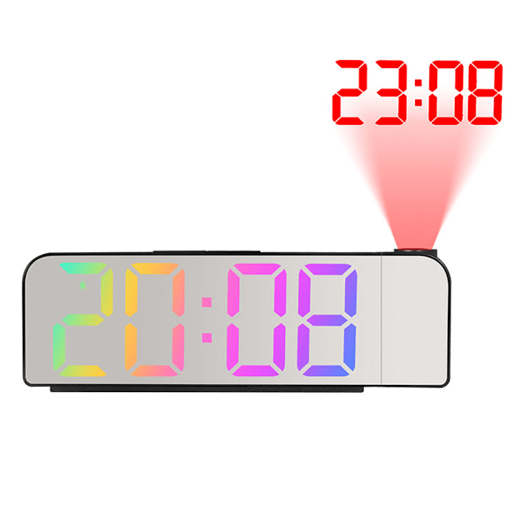 Projektioherätyskello makuuhuoneen kattoon, LED-digitaalinen herätyskello, 180° kääntyvä projektori USB latauksella ja muistiakulla, säädettävä