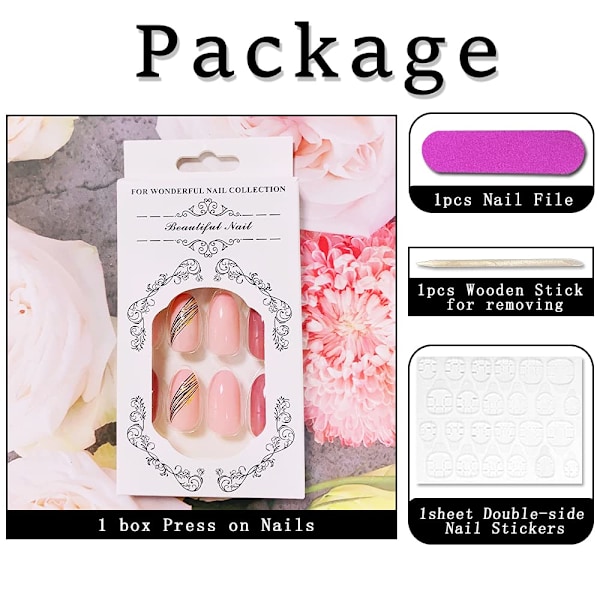 DIY Nagelkonst, Långvarig med Högkvalitativ Akryl ABS, Glansiga Rosa Återanvändbara Lösnaglar i 12 Olika Storlekar, 24st för Enkel Klippning och Filning
