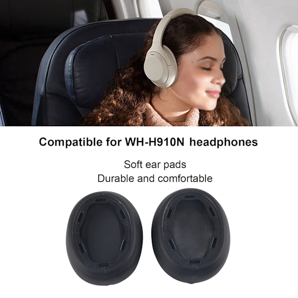 Öronkuddar Mjukt Proteinläder Ersättning Memory Foam Öronkuddar Skydd för WHH910N Hörlurar (Svart) Noir