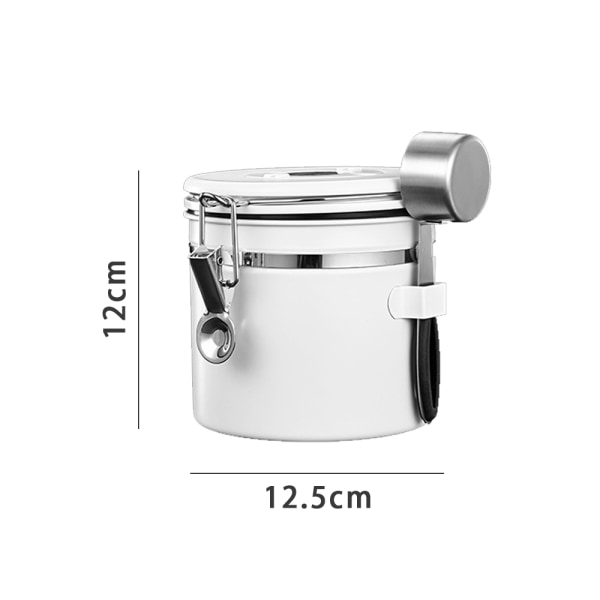 Kaffebeholder for malt kaffe med gjennomsiktig vindu, datosporing, scoop, 304 rustfritt stål kjøkkenmat Lufttett oppbevaringsbeholder for kaffe White 1200ML