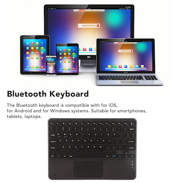 Trådlöst Bluetooth-tangentbord med pekplatta, 78 tangenter, ultratunt tyst tangentbord för Android, Windows och iOS