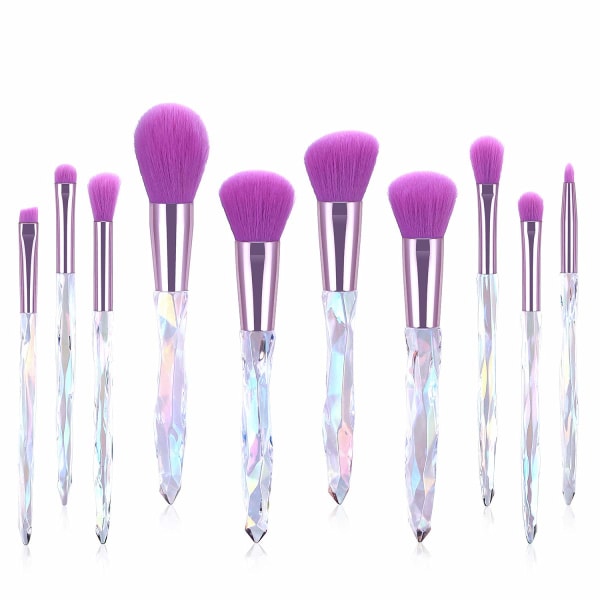 Sminkborstar 10st Crystal Handtag Makeup Borst Set, Premium Syntetborst Kosmetisk Borste för Powder Foundation Blush Concealer Blending Purple