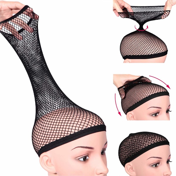 Peruknät Elastiskt Mesh, Öppen Änddesign För Långt Och Tjockt Hår, Ultra Stretch Bekväm Användning Återanvändbar Tvättbar 3-pack, Perfekt För Kostym Och