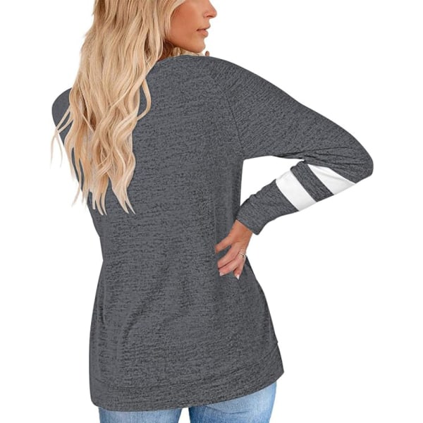 Langermede fritids-T-skjorter med rund hals for kvinner, bluser, gensere, tunikatopp dark gray 2XL
