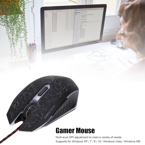 Trådbunden Gamingmus USB-port Ergonomisk 3200 DPI Justerbar RGB Optisk Datortillbehör Svart