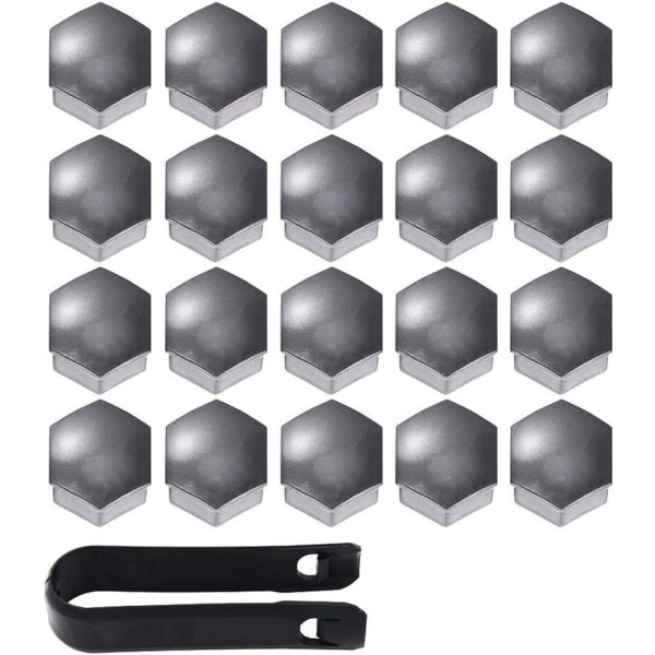 Högkvalitativa bultmutterkåpor 17 mm, sexkantiga hjulmutterskydd, med borttagningsverktyg (paket med 20, grå)