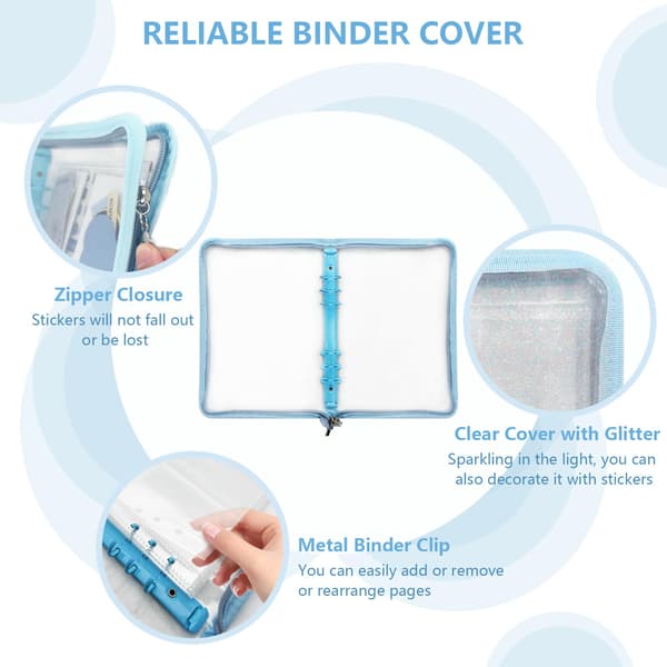 Reusable A5 Sticker Album with 220 Secure Pockets and Zipper, Portable Collection Binder for Display and Storage, Blue Blue