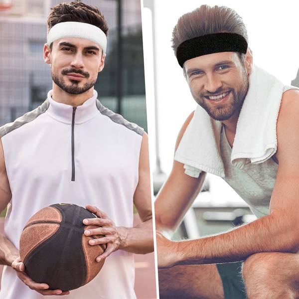 3Pack Sweatbands Urheilullinen pääpanta miehille ja naisille - kosteutta siirtävä, urheilullinen puuvillainen froteekankainen hikinauha tennikselle, koripallolle, juoksulle, kuntosalille, White