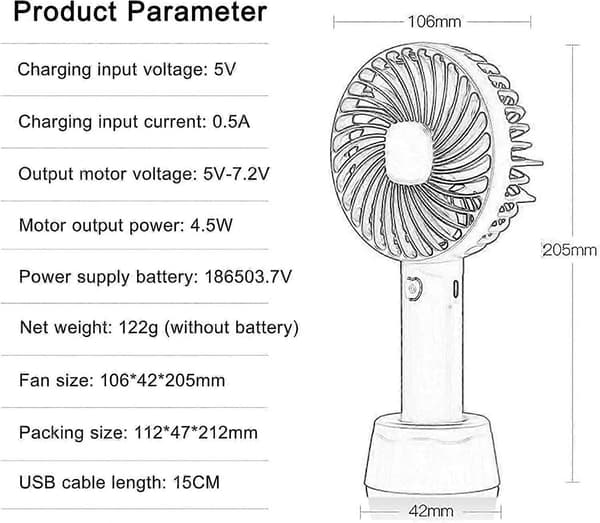 Bærbar USB-opladelig håndholdt ventilator - Blå