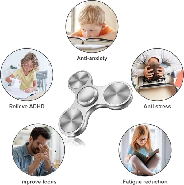 Fidget Spinner i rustfritt stål - Snurrer 4-10 minutter - ADHD for alle aldre (Sølv)