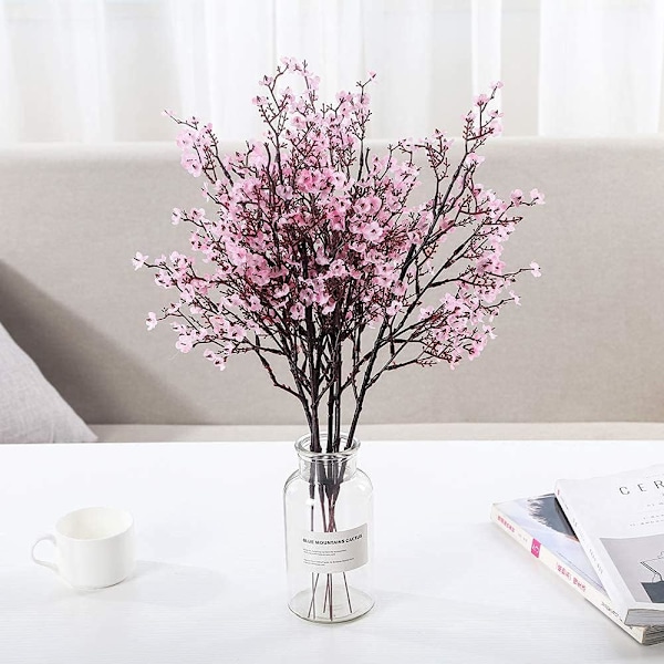 6 Stk Efterår Faux Blomster Falske Babys Breath Blomst Bulk Kunstig Gypsophila Buket Silke Blomsterarrangementer Centerpieces for Home Køkken Soveværelse Pink