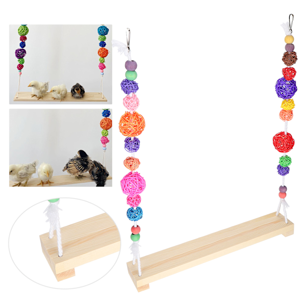 Chicken Swing Toy Suspensible Wooden Chicken Perch Pet Swing Toy Durable Flat Bar