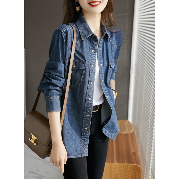 1PCS denim shirt jacket for women--denim blue--M