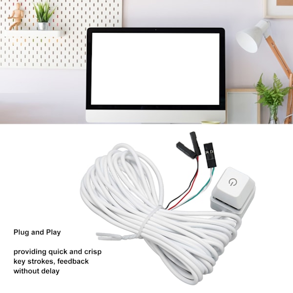 PC Strömbrytare Vit Mekanisk Knapp Blå Brytare Bakgrundsbelyst Plug and Play PC Strömknapp för Skrivbord Kontor Gaming Färgglatt Ljus 4 m Kabel