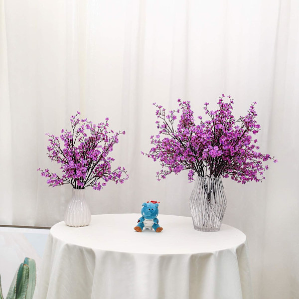 6 Stk Efterår Faux Blomster Falske Babys Breath Blomst Bulk Kunstig Gypsophila Buket Silke Blomsterarrangementer Centerpieces for Home Køkken Soveværelse Purple