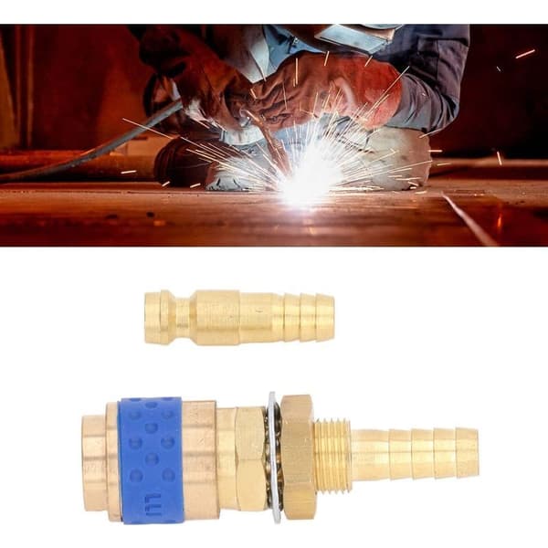 8 mm brænderslangeadaptersæt – messing – lynkoblingsfitting – MIG/TIG – blå