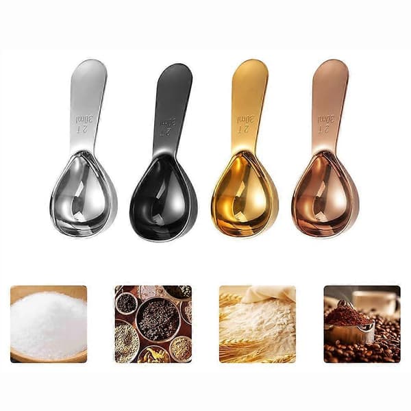Måleskje i rustfritt stål for kaffe, melkepulver, teblader, 30 ml Black