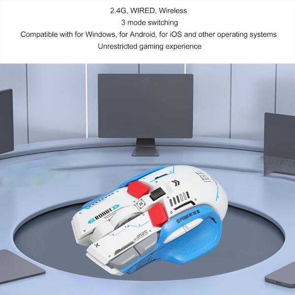Gamingmus 2.4G Trådbunden Bluetooth 3 Lägen 5 Justerbara DPI Spelmus med 11 RGB-ljus för Windows för Android för IOS Vit