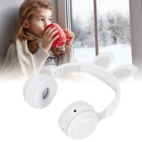 Kaninöron Bluetooth 5.0 Hörlurar Hopfällbara Trådlösa Barnheadset med LED-färgljus för PC Tablet Online Learning Vit