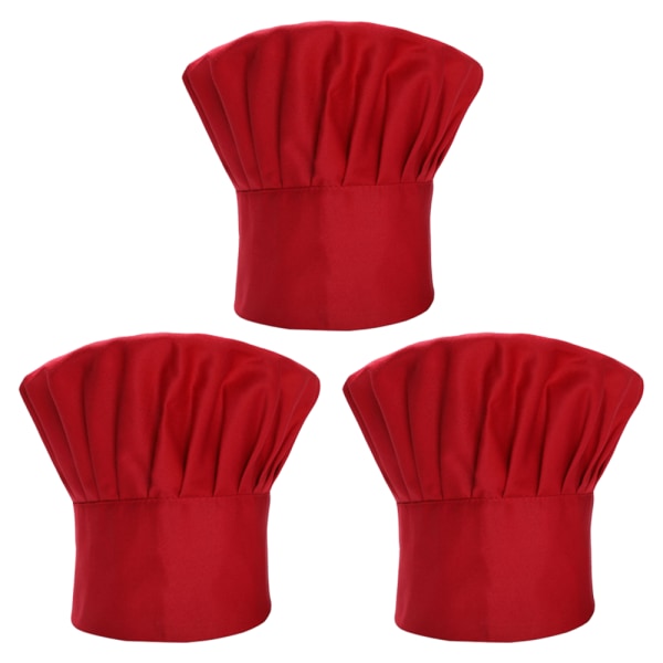 Sett med 3-pakk Kokkehatt for voksne Justerbar Elastisk Baker Kjøkken Matlaging Chef Cap Red