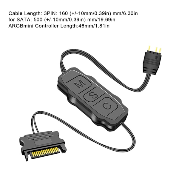 ARGB Kontroller Professionell 5V 3 Pin SATA Strömförsörjning ARGB Ljusremsa Fjärrkontroll för PC Fläktar Kylare DIY ARGB Enheter Svart