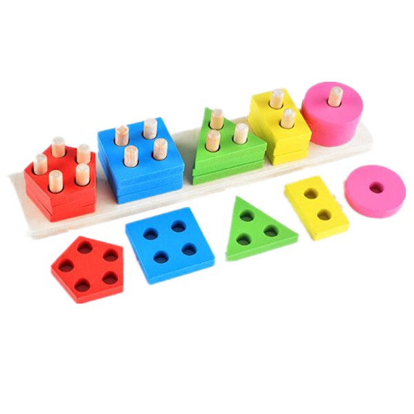 Lära-sig-pussel, Montessori-leksaker för småbarn 18 månader+, Sortering & Stapling i trä med färgigenkänning, Giftfritt trä, Släta kanter