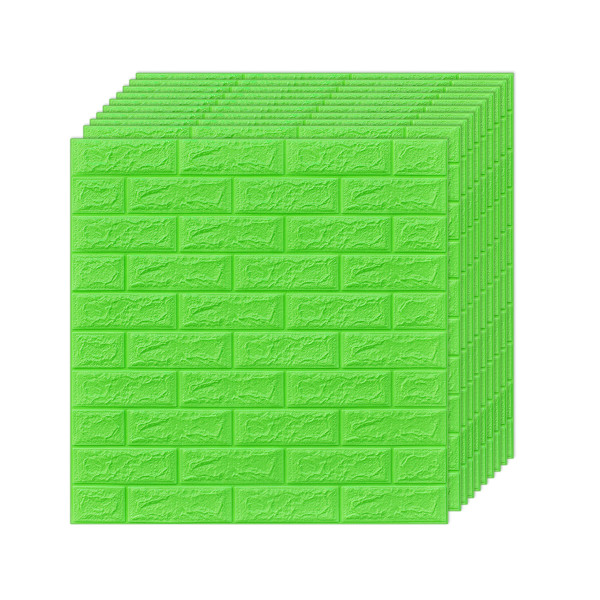 10 STK 3D vægpaneler, 4 mm x 35 cm x 38,5 cm tapetklistermærke med selvklæbende vandtæt mursten PE skum vægpaneler Skræl og klæb til indvendig væg Fruit green