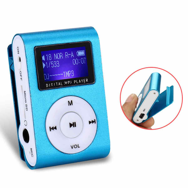 Mini Portabel MP3-musikspelare Metall Clip-on MP3-spelare med LCD-skärm Stöd TF-kort Bred Användning Blå