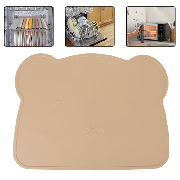 Silicone Placemat Thicken Heat Insulation Anti Slip Soft Elastic Silicone Bear Placemat for Home Hotel Restaurant Brown