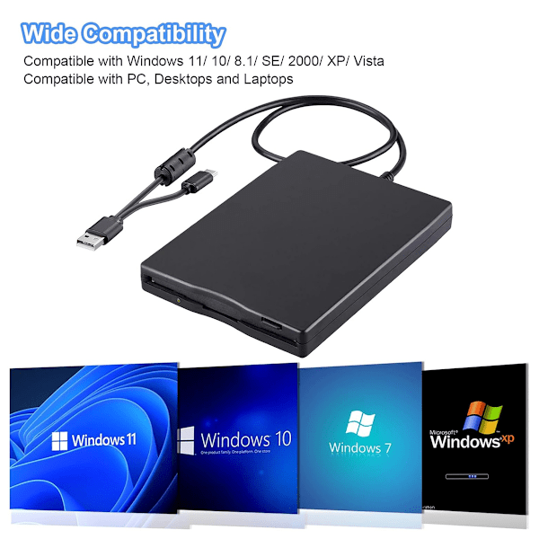 Extern USB-diskettstation, extern mobil diskettstation 3,5-tums datordiskettstation 1,44m USB FDD