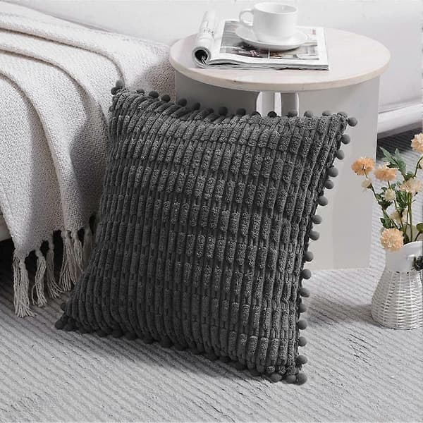 2 pakker dekorative pyntepudebetræk 45x45 cm med pomponer til sofa, seng, stue, bondegårds-boho boligindretning[TT]
