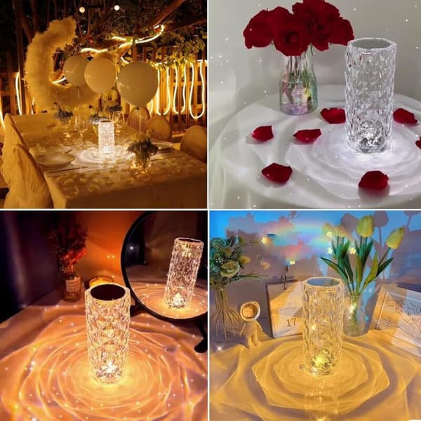 Crystal LED Table Lamp, LED Touch Dimmable Desk Lamp, Modern Diamond Lamp, Crystal Bedside Lamp for