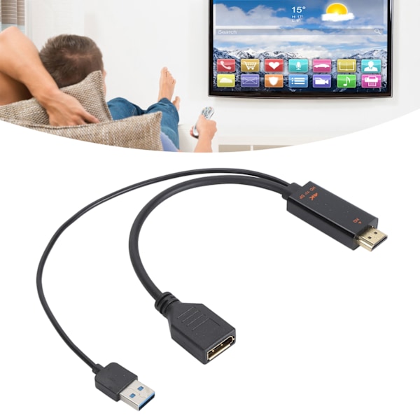 HD Multimedia Interface till DisplayPort Kabeladapter med USB-ström 3840x2160 60Hz 25cm Lång Videoadapterkabel
